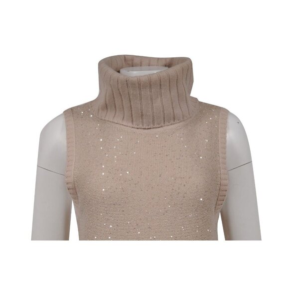 Neiman Marcus Cashmere Collection Womens Sequin Turtleneck Vest Large Beige - Picture 2 of 10